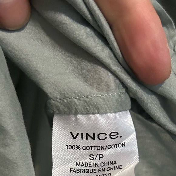 VINCE Pocket Stitch Oversized Cotton Button Down Shirt in Sea Stone - Picture 8 of 9